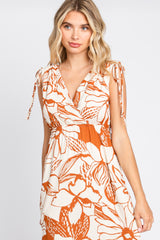 Rust Floral Shoulder Tie Midi Dress