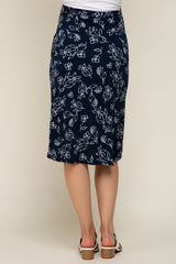 Navy Blue Floral Knot Front Hi-Low Maternity Wrap Midi Skirt