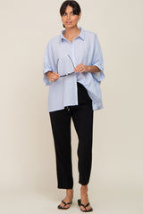 Light Blue Striped Button-Down Dolman Short Sleeve Top