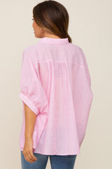 Pink Striped Button-Down Dolman Short Sleeve Maternity Top