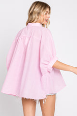 Pink Striped Button-Down Dolman Short Sleeve Top