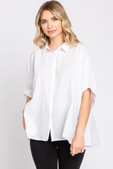 White Striped Button-Down Dolman Short Sleeve Top