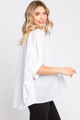 White Striped Button-Down Dolman Short Sleeve Top