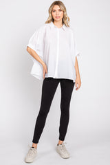 White Striped Button-Down Dolman Short Sleeve Top