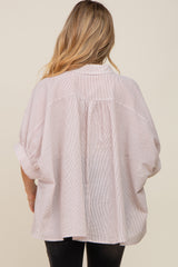 Taupe Striped Button-Down Dolman Short Sleeve Maternity Top