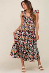 Black Floral Sleeveless Ruffle Maternity Maxi Dress