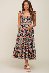 Black Floral Sleeveless Ruffle Maternity Maxi Dress