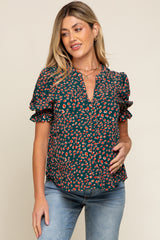 Forest Green Printed Puff Sleeve Maternity Blouse