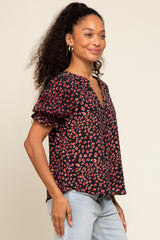 Black Printed Puff Sleeve Blouse