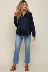 Navy Metallic Stripe Satin Maternity Long Sleeve Blouse