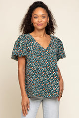 Forest Green Animal Print Puff Sleeve Maternity Top