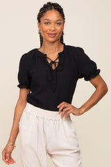 Black Ruffle Accent Tie Front Maternity Blouse