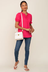 Fuchsia Ruffle Accent Tie Front Blouse