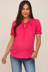 Fuchsia Ruffle Accent Tie Front Maternity Blouse