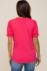 Fuchsia Ruffle Accent Tie Front Maternity Blouse