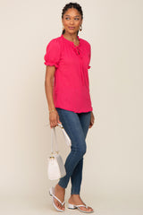 Fuchsia Ruffle Accent Tie Front Blouse