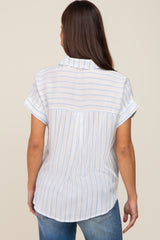 Blue Striped Collared Button Maternity Blouse