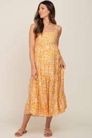 Yellow Floral Tiered Maternity Midi Dress