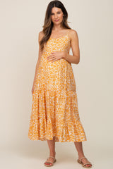 Yellow Floral Tiered Maternity Midi Dress