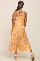 Yellow Floral Tiered Midi Dress