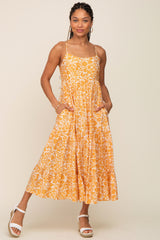 Yellow Floral Tiered Midi Dress