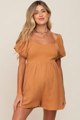 Camel Puff Sleeve Maternity Romper