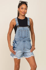 Blue Distressed Short Overalls