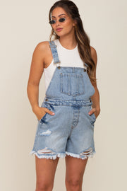 Blue Distressed Maternity Short Overalls