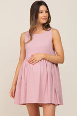 Mauve Sleeveless Babydoll Maternity Mini Dress