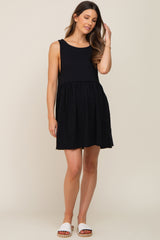 Black Sleeveless Babydoll Maternity Mini Dress