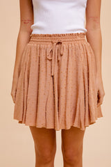 Peach Swissdot Flare Mini Skirt