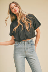 Black Cropped Bubble Top