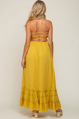 Yellow Smocked Cutout Back Maternity Maxi Dress