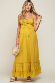 Yellow Smocked Cutout Back Maternity Maxi Dress