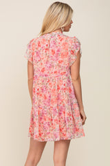 Coral Floral Chiffon Tiered Dress