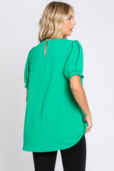 Green Puff Sleeve Smocked Accent Top