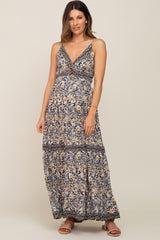 Black Floral Front Twist Sleeveless Maternity Maxi Dress