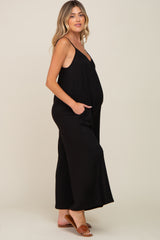 Black Basic Cropped Wide Leg Maternity Jumpsuit