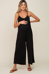 Black Basic Cropped Wide Leg Maternity Jumpsuit