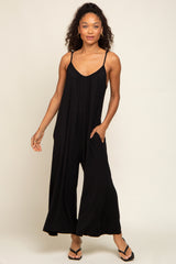 Black Basic Cropped Wide Leg Maternity Jumpsuit