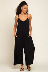 Black Basic Cropped Wide Leg Jumpsuit