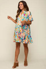 Multicolor Abstract Floral Maternity Dress