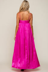 Fuchsia Sleeveless Front Twist Satin Maternity Maxi Dress