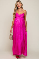 Fuchsia Sleeveless Front Twist Satin Maternity Maxi Dress