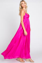 Fuchsia Sleeveless Front Twist Satin Maxi Dress