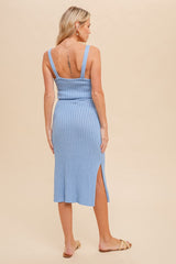 Light Blue Tank Rib Side Slit Midi Dress