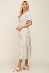 Ivory Floral Smocked Midi Dress