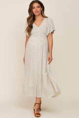 Ivory Floral Smocked Maternity Midi Dress