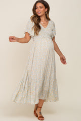 Ivory Floral Smocked Maternity Midi Dress