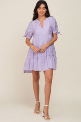 Lavender Textured Stripe V-Neck Tiered Maternity Dress